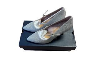 Ally Shoes Mary Jane Pump Silver Shimmer Glitter Size 9 Narrow NIB